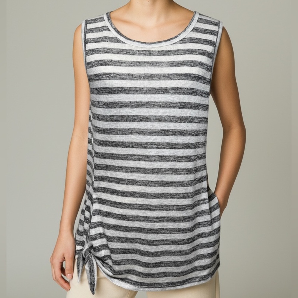 Bobeau Striped Side-Tie Tank Top in Gray & White Size XS